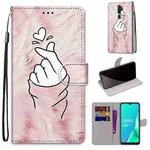 For OPPO A9 (2020) / A5 (2020) / A11X / A11 Coloured Drawing Cross Texture Horizontal Flip PU Leather Case with Holder & Card Slots & Wallet & Lanyard(Pink Hands Heart)