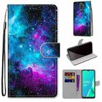 For OPPO A9 (2020) / A5 (2020) / A11X / A11 Coloured Drawing Cross Texture Horizontal Flip PU Leather Case with Holder & Card Slots & Wallet & Lanyard(Purple Green Starry Sky)