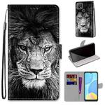 For OPPO A15 / A15s Coloured Drawing Cross Texture Horizontal Flip PU Leather Case with Holder & Card Slots & Wallet & Lanyard(Black White Lion Head)