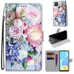 For OPPO A15 / A15s Coloured Drawing Cross Texture Horizontal Flip PU Leather Case with Holder & Card Slots & Wallet & Lanyard(Light Pink Bouquet)