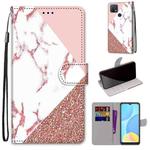 For OPPO A15 / A15s Coloured Drawing Cross Texture Horizontal Flip PU Leather Case with Holder & Card Slots & Wallet & Lanyard(Pink Stone Texture)