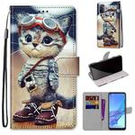 For OPPO A53 4G(2020) / A53s / A32 / A33 (2020) Coloured Drawing Cross Texture Horizontal Flip PU Leather Case with Holder & Card Slots & Wallet & Lanyard(Leather Shoes Cat)