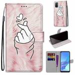 For OPPO A53 4G(2020) / A53s / A32 / A33 (2020) Coloured Drawing Cross Texture Horizontal Flip PU Leather Case with Holder & Card Slots & Wallet & Lanyard(Pink Hands Heart)