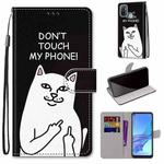 For OPPO A53 4G(2020) / A53s / A32 / A33 (2020) Coloured Drawing Cross Texture Horizontal Flip PU Leather Case with Holder & Card Slots & Wallet & Lanyard(Middle Finger White Cat)