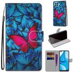For OPPO F17 Pro / A93 4G / Reno4 Lite / Reno4 F Coloured Drawing Cross Texture Horizontal Flip PU Leather Case with Holder & Card Slots & Wallet & Lanyard(Blue Red Butterfly)