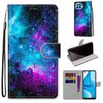 For OPPO F17 Pro / A93 4G / Reno4 Lite / Reno4 F Coloured Drawing Cross Texture Horizontal Flip PU Leather Case with Holder & Card Slots & Wallet & Lanyard(Purple Green Starry Sky)