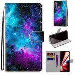 For OPPO Realme 5 / 5s / 5i / C3 / C3i / 6i / Narzo10 / 10A / 20A Coloured Drawing Cross Texture Horizontal Flip PU Leather Case with Holder & Card Slots & Wallet & Lanyard(Purple Green Starry Sky)