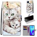 For OPPO Realme C15 / C12 / C25 / 7i (Global) / Narzo 20 / 30A Coloured Drawing Cross Texture Horizontal Flip PU Leather Case with Holder & Card Slots & Wallet & Lanyard(Big Cat Holding Kitten)