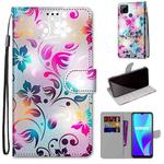 For OPPO Realme C15 / C12 / C25 / 7i (Global) / Narzo 20 / 30A Coloured Drawing Cross Texture Horizontal Flip PU Leather Case with Holder & Card Slots & Wallet & Lanyard(Gradient Colorful Flower)