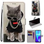 For OPPO Realme C15 / C12 / C25 / 7i (Global) / Narzo 20 / 30A Coloured Drawing Cross Texture Horizontal Flip PU Leather Case with Holder & Card Slots & Wallet & Lanyard(Golden Chain Grey Cat)