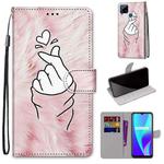 For OPPO Realme C15 / C12 / C25 / 7i (Global) / Narzo 20 / 30A Coloured Drawing Cross Texture Horizontal Flip PU Leather Case with Holder & Card Slots & Wallet & Lanyard(Pink Hands Heart)