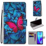 For OPPO Realme C15 / C12 / C25 / 7i (Global) / Narzo 20 / 30A Coloured Drawing Cross Texture Horizontal Flip PU Leather Case with Holder & Card Slots & Wallet & Lanyard(Blue Red Butterfly)