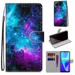 For OPPO Realme C15 / C12 / C25 / 7i (Global) / Narzo 20 / 30A Coloured Drawing Cross Texture Horizontal Flip PU Leather Case with Holder & Card Slots & Wallet & Lanyard(Purple Green Starry Sky)