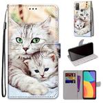 For Alcatel 3L 2021 Coloured Drawing Cross Texture Horizontal Flip PU Leather Case with Holder & Card Slots & Wallet & Lanyard(Big Cat Holding Kitten)
