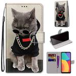 For Alcatel 3L 2021 Coloured Drawing Cross Texture Horizontal Flip PU Leather Case with Holder & Card Slots & Wallet & Lanyard(Golden Chain Grey Cat)