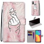 For Alcatel 3L 2021 Coloured Drawing Cross Texture Horizontal Flip PU Leather Case with Holder & Card Slots & Wallet & Lanyard(Pink Hands Heart)