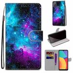 For Alcatel 3L 2021 Coloured Drawing Cross Texture Horizontal Flip PU Leather Case with Holder & Card Slots & Wallet & Lanyard(Purple Green Starry Sky)