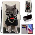 For Xiaomi Redmi K40 / K40 Pro / K40 Pro+ Coloured Drawing Cross Texture Horizontal Flip PU Leather Case with Holder & Card Slots & Wallet & Lanyard(Golden Chain Grey Cat)