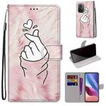 For Xiaomi Redmi K40 / K40 Pro / K40 Pro+ Coloured Drawing Cross Texture Horizontal Flip PU Leather Case with Holder & Card Slots & Wallet & Lanyard(Pink Hands Heart)