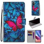 For Xiaomi Redmi K40 / K40 Pro / K40 Pro+ Coloured Drawing Cross Texture Horizontal Flip PU Leather Case with Holder & Card Slots & Wallet & Lanyard(Blue Red Butterfly)