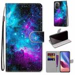 For Xiaomi Redmi K40 / K40 Pro / K40 Pro+ Coloured Drawing Cross Texture Horizontal Flip PU Leather Case with Holder & Card Slots & Wallet & Lanyard(Purple Green Starry Sky)