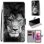 For Xiaomi Redmi Note 10 4G / Note 10S Coloured Drawing Cross Texture Horizontal Flip PU Leather Case with Holder & Card Slots & Wallet & Lanyard(Black White Lion Head)