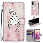 For Xiaomi Redmi Note 10 4G / Note 10S Coloured Drawing Cross Texture Horizontal Flip PU Leather Case with Holder & Card Slots & Wallet & Lanyard(Pink Hands Heart)