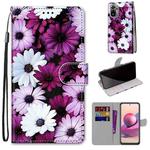For Xiaomi Redmi Note 10 4G / Note 10S Coloured Drawing Cross Texture Horizontal Flip PU Leather Case with Holder & Card Slots & Wallet & Lanyard(Chrysanthemum Pink White Purple)
