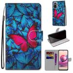 For Xiaomi Redmi Note 10 4G / Note 10S Coloured Drawing Cross Texture Horizontal Flip PU Leather Case with Holder & Card Slots & Wallet & Lanyard(Blue Red Butterfly)