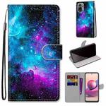 For Xiaomi Redmi Note 10 4G / Note 10S Coloured Drawing Cross Texture Horizontal Flip PU Leather Case with Holder & Card Slots & Wallet & Lanyard(Purple Green Starry Sky)