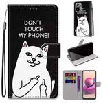 For Xiaomi Redmi Note 10 4G / Note 10S Coloured Drawing Cross Texture Horizontal Flip PU Leather Case with Holder & Card Slots & Wallet & Lanyard(Middle Finger White Cat)