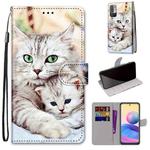 For Xiaomi Redmi Note 10 5G Coloured Drawing Cross Texture Horizontal Flip PU Leather Case with Holder & Card Slots & Wallet & Lanyard(Big Cat Holding Kitten)