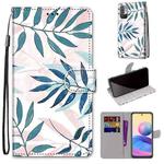 For Xiaomi Redmi Note 10 5G Coloured Drawing Cross Texture Horizontal Flip PU Leather Case with Holder & Card Slots & Wallet & Lanyard(Pink Green Leaf)