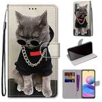 For Xiaomi Redmi Note 10 5G Coloured Drawing Cross Texture Horizontal Flip PU Leather Case with Holder & Card Slots & Wallet & Lanyard(Golden Chain Grey Cat)