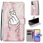 For Xiaomi Redmi Note 10 5G Coloured Drawing Cross Texture Horizontal Flip PU Leather Case with Holder & Card Slots & Wallet & Lanyard(Pink Hands Heart)