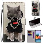 For Xiaomi Redmi Note 10 Pro Max / Note 10 Pro Coloured Drawing Cross Texture Horizontal Flip PU Leather Case with Holder & Card Slots & Wallet & Lanyard(Golden Chain Grey Cat)
