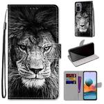 For Xiaomi Redmi Note 10 Pro Max / Note 10 Pro Coloured Drawing Cross Texture Horizontal Flip PU Leather Case with Holder & Card Slots & Wallet & Lanyard(Black White Lion Head)