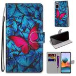 For Xiaomi Redmi Note 10 Pro Max / Note 10 Pro Coloured Drawing Cross Texture Horizontal Flip PU Leather Case with Holder & Card Slots & Wallet & Lanyard(Blue Red Butterfly)
