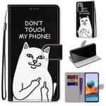 For Xiaomi Redmi Note 10 Pro Max / Note 10 Pro Coloured Drawing Cross Texture Horizontal Flip PU Leather Case with Holder & Card Slots & Wallet & Lanyard(Middle Finger White Cat)