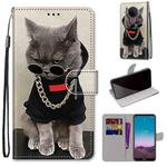 For Nokia 5.4 Coloured Drawing Cross Texture Horizontal Flip PU Leather Case with Holder & Card Slots & Wallet & Lanyard(Golden Chain Grey Cat)