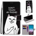For Nokia 5.4 Coloured Drawing Cross Texture Horizontal Flip PU Leather Case with Holder & Card Slots & Wallet & Lanyard(Middle Finger White Cat)