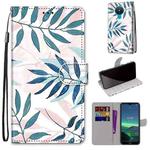 For Nokia 1.4 Coloured Drawing Cross Texture Horizontal Flip PU Leather Case with Holder & Card Slots & Wallet & Lanyard(Pink Green Leaf)