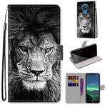 For Nokia 1.4 Coloured Drawing Cross Texture Horizontal Flip PU Leather Case with Holder & Card Slots & Wallet & Lanyard(Black White Lion Head)