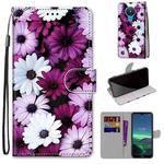 For Nokia 1.4 Coloured Drawing Cross Texture Horizontal Flip PU Leather Case with Holder & Card Slots & Wallet & Lanyard(Chrysanthemum Pink White Purple)