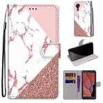 For Samsung Galaxy Xcover 5 Coloured Drawing Cross Texture Horizontal Flip PU Leather Case with Holder & Card Slots & Wallet & Lanyard(Pink Stone Texture)