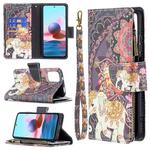 For Xiaomi Redmi Note 10 4G Colored Drawing Pattern Zipper Horizontal Flip Leather Case with Holder & Card Slots & Wallet(Flower Elephants)