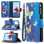 For Xiaomi Redmi Note 10 4G Colored Drawing Pattern Zipper Horizontal Flip Leather Case with Holder & Card Slots & Wallet(Gold Butterfly)