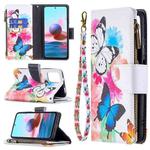 For Xiaomi Redmi Note 10 4G Colored Drawing Pattern Zipper Horizontal Flip Leather Case with Holder & Card Slots & Wallet(Two Butterflies)