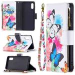 For Samsung Galaxy A02 Colored Drawing Pattern Zipper Horizontal Flip Leather Case with Holder & Card Slots & Wallet(Two Butterflies)