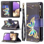 For Samsung Galaxy A32 4G Colored Drawing Pattern Zipper Horizontal Flip Leather Case with Holder & Card Slots & Wallet(Big Butterfly)